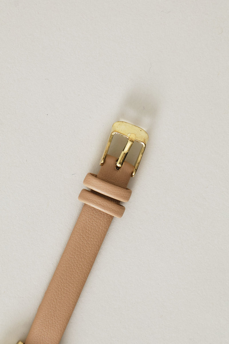 Dainty Taupe Strap Diamante Watch - Gold