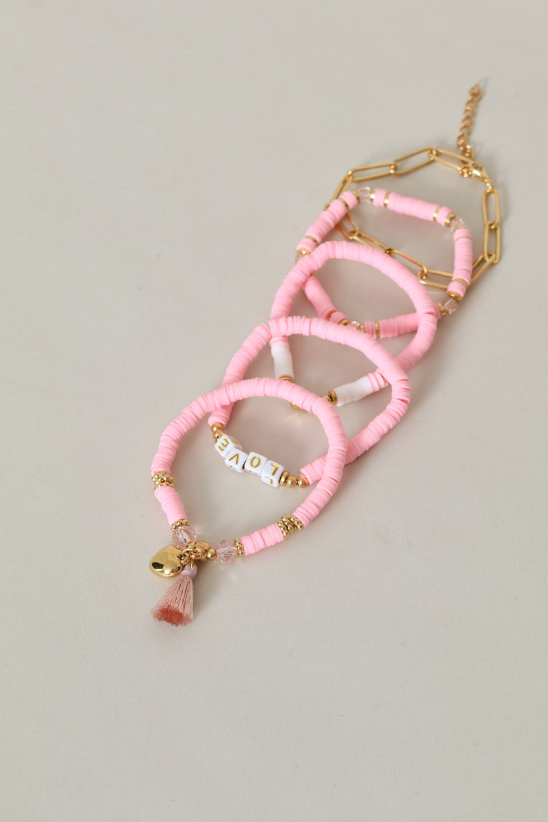 Girls Love Anklet Set - Pink
