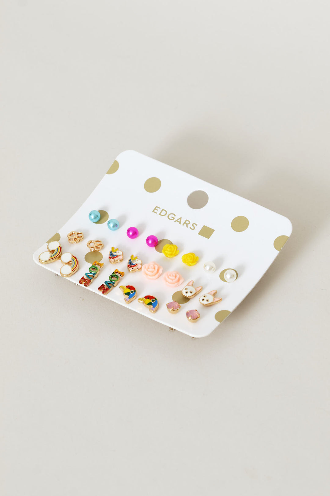 Pre-Girls 12 Pack Rainbow & Bunnies Earings - Multi