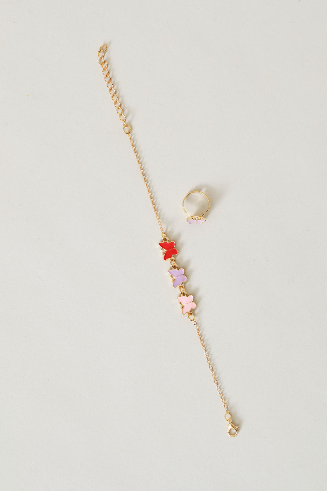 Pre-Girls Butterfly Necklace Ring And Bracelet Set - Multi