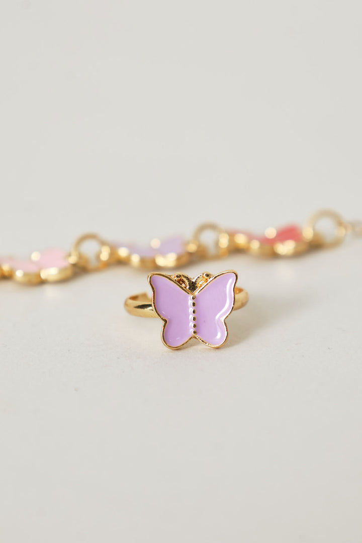 Pre-Girls Butterfly Necklace Ring And Bracelet Set - Multi