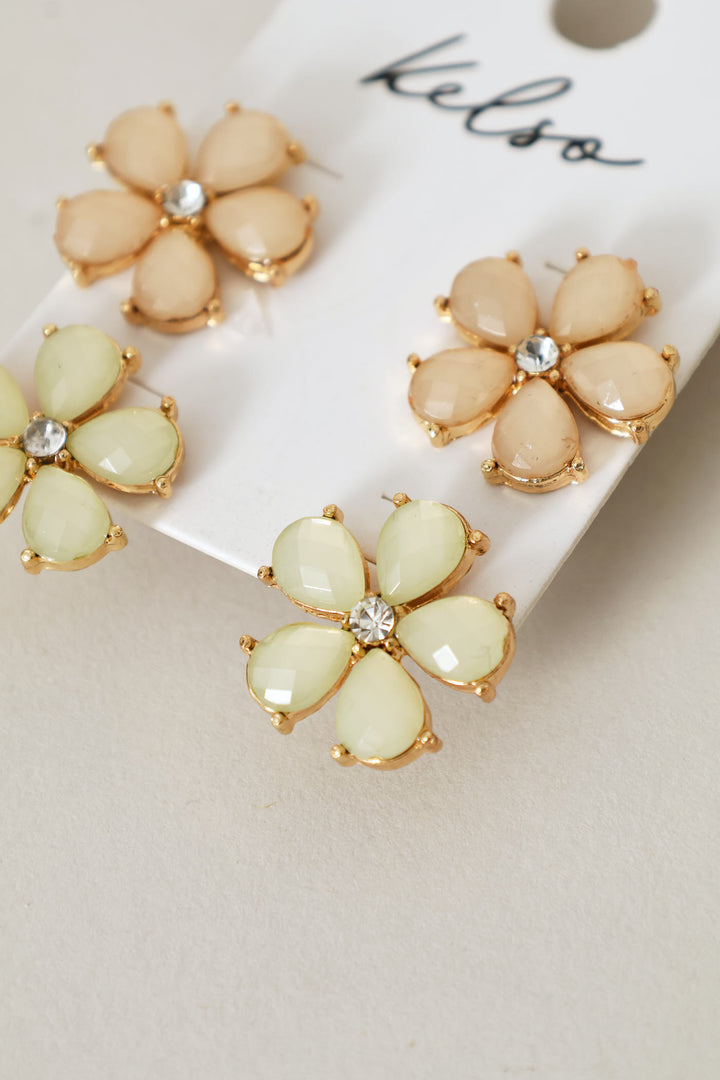 2 Pack Floral Stud Earrings - Gold