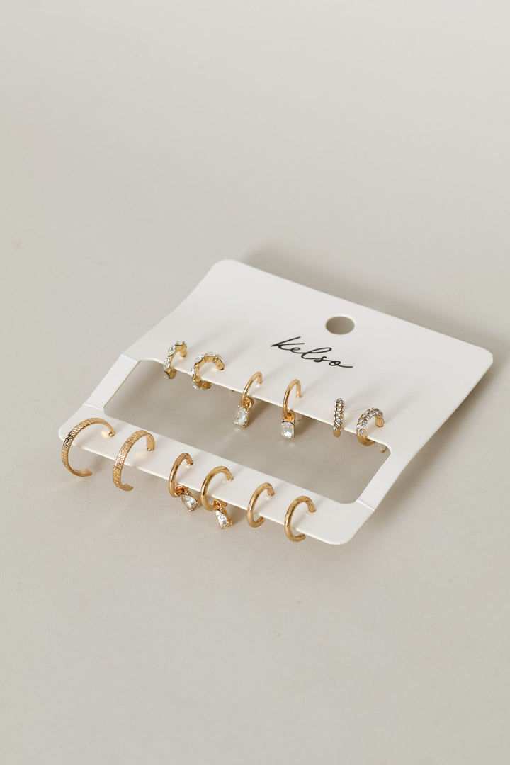 6 Pack Jewelled Hoop Earrings - Gold
