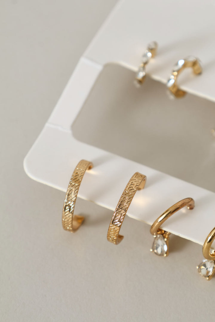 6 Pack Jewelled Hoop Earrings - Gold