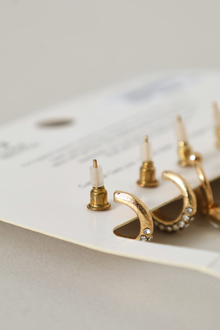 6 Pack Jewelled Hoop Earrings - Gold