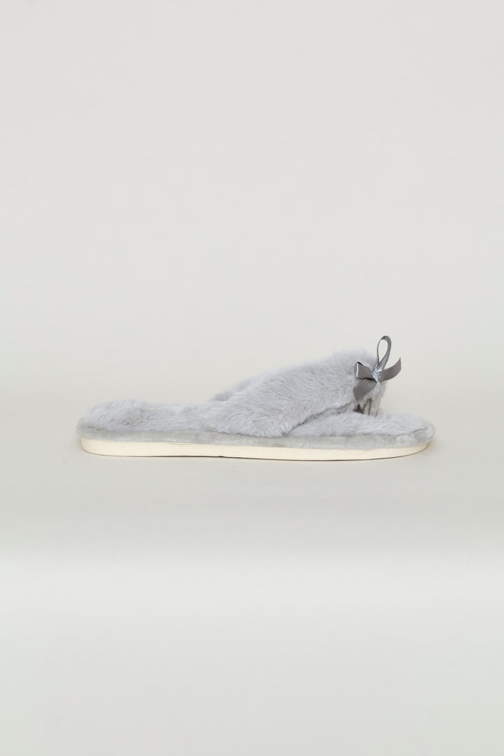 Plush Thong Slipper - Light Grey