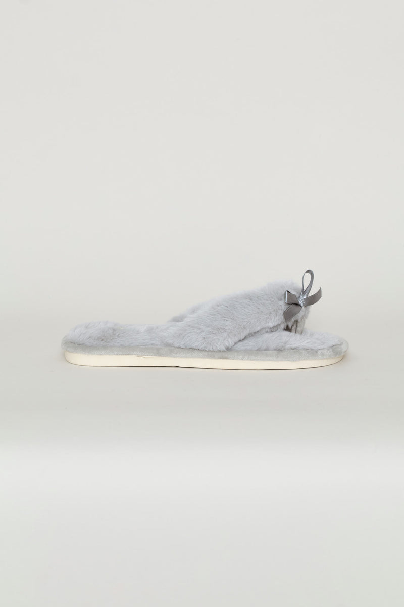 Plush Thong Slipper - Light Grey