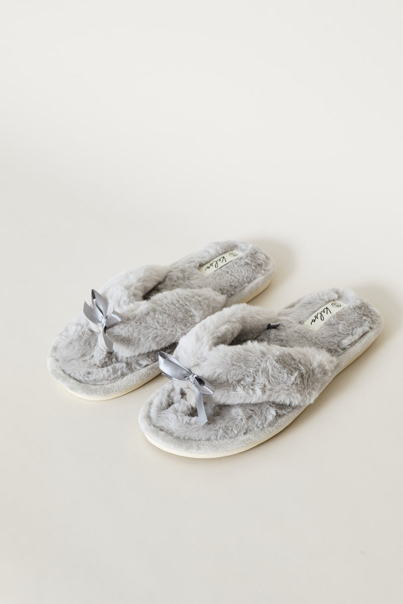 Plush Thong Slipper - Light Grey