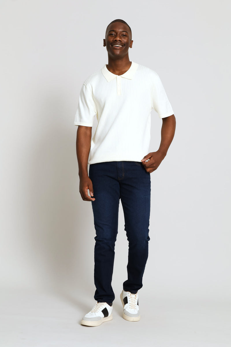 Textured Fine Knit Golfer - Ecru