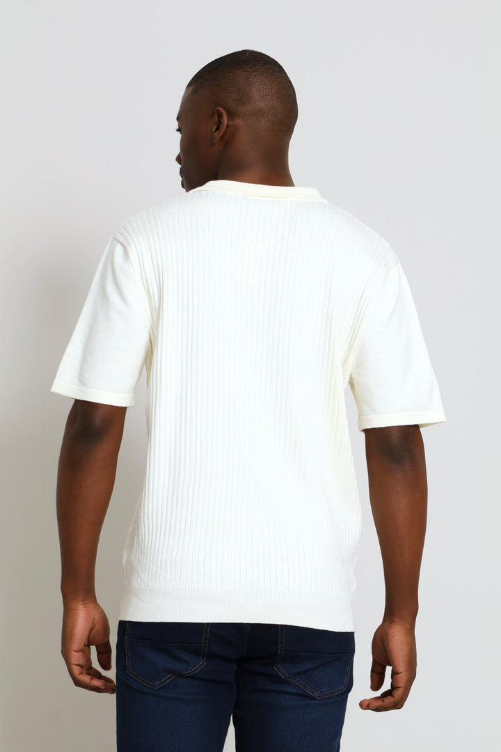 Textured Fine Knit Golfer - Ecru