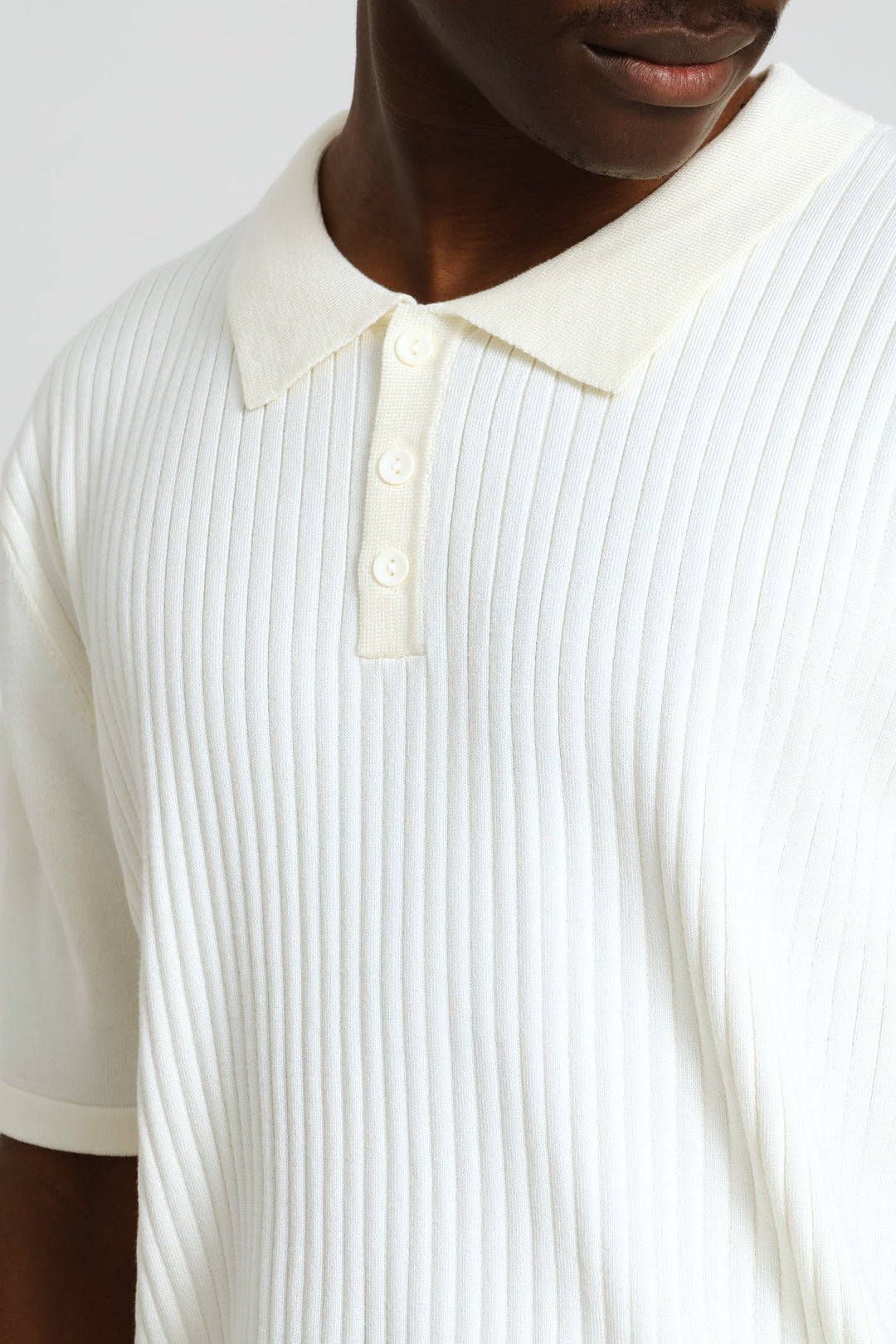 Textured Fine Knit Golfer - Ecru