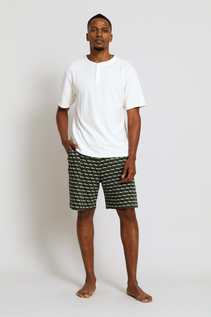 Geo Print Knit Shorts - Olive