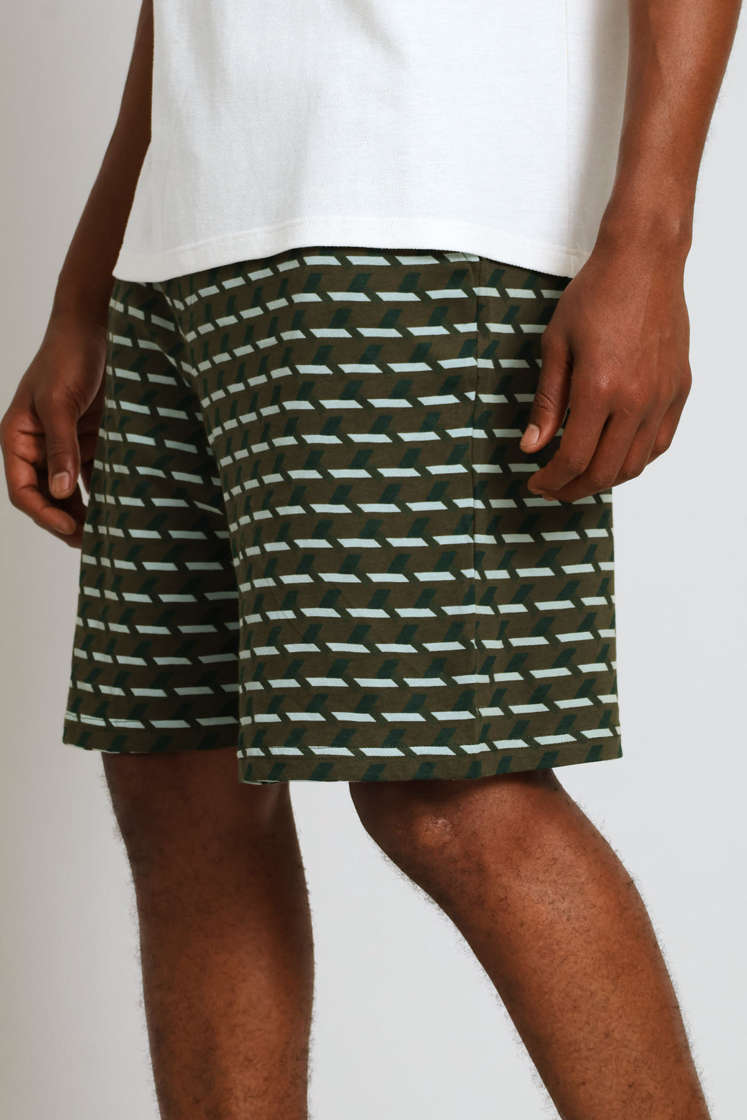 Geo Print Knit Shorts - Olive