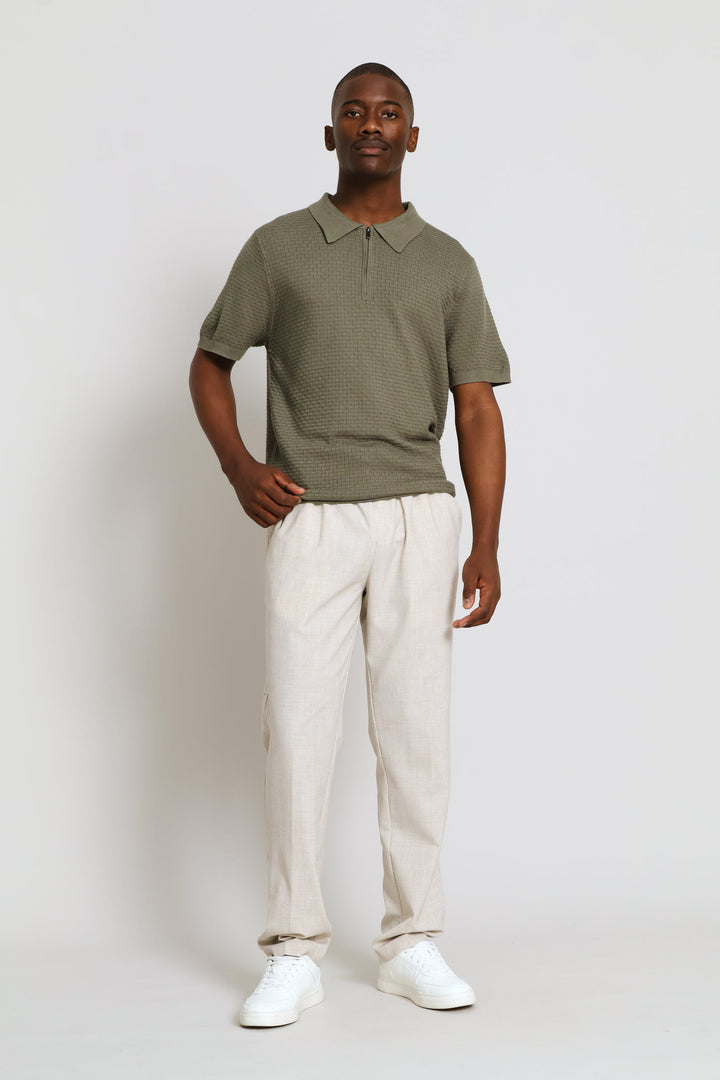 Geometric Textured Quarter Zip - Sage