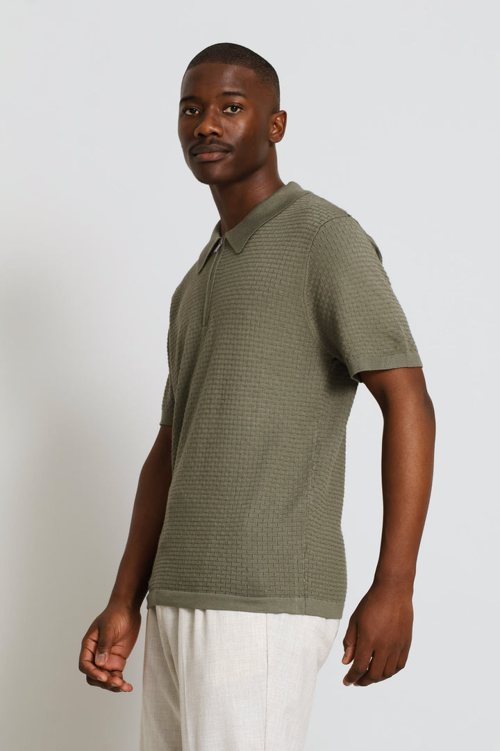 Geometric Textured Quarter Zip - Sage