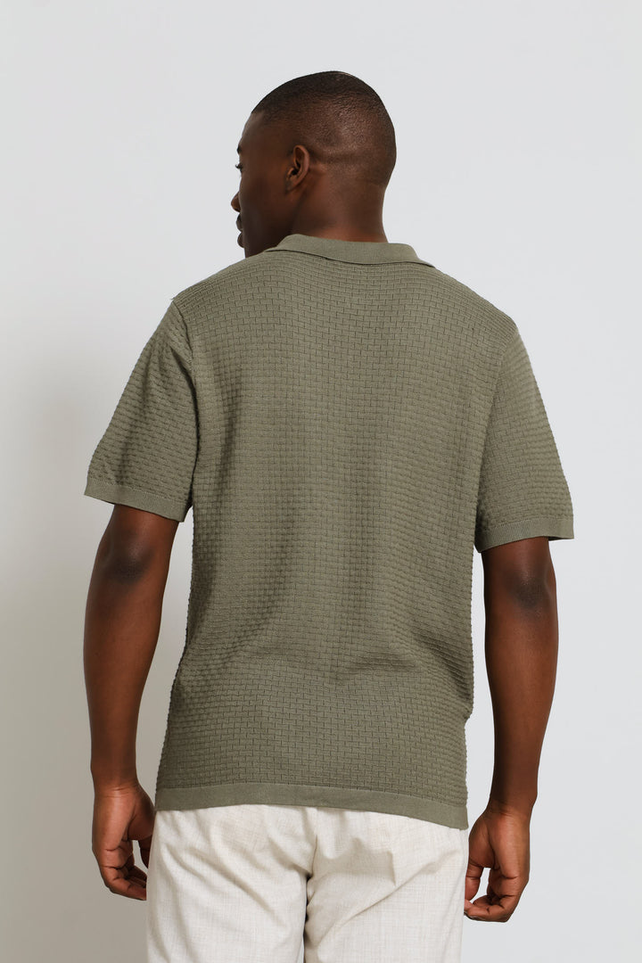 Geometric Textured Quarter Zip - Sage