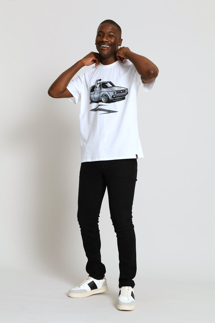 Car Print Tee - White