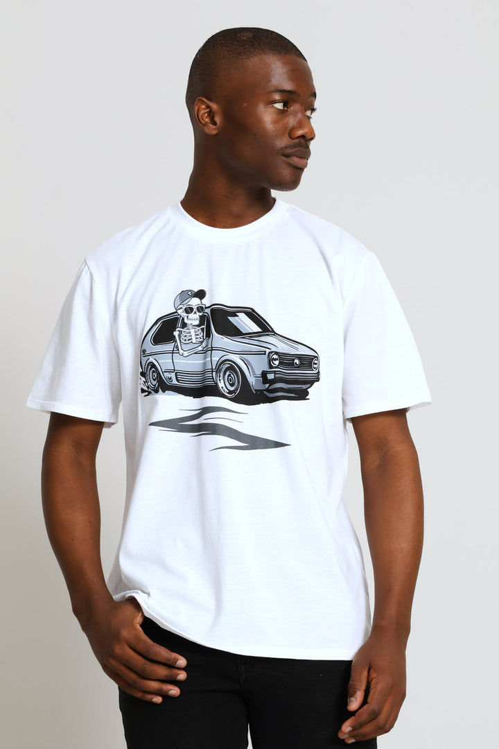 Car Print Tee - White