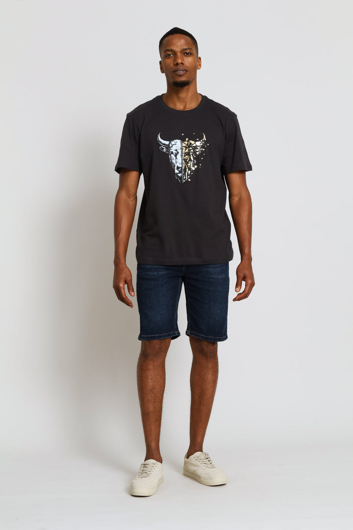 Blasted Slim Denim Short - Dark Wash