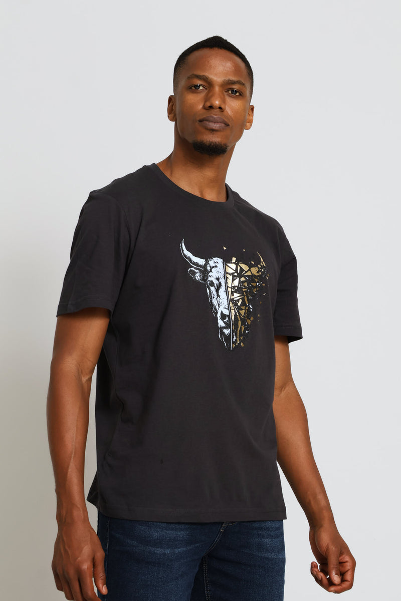 Nguni Gold Tee - Charcoal