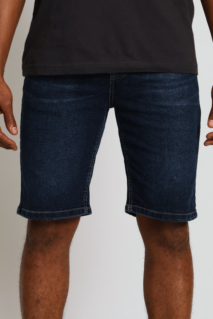 Blasted Slim Denim Short - Dark Wash