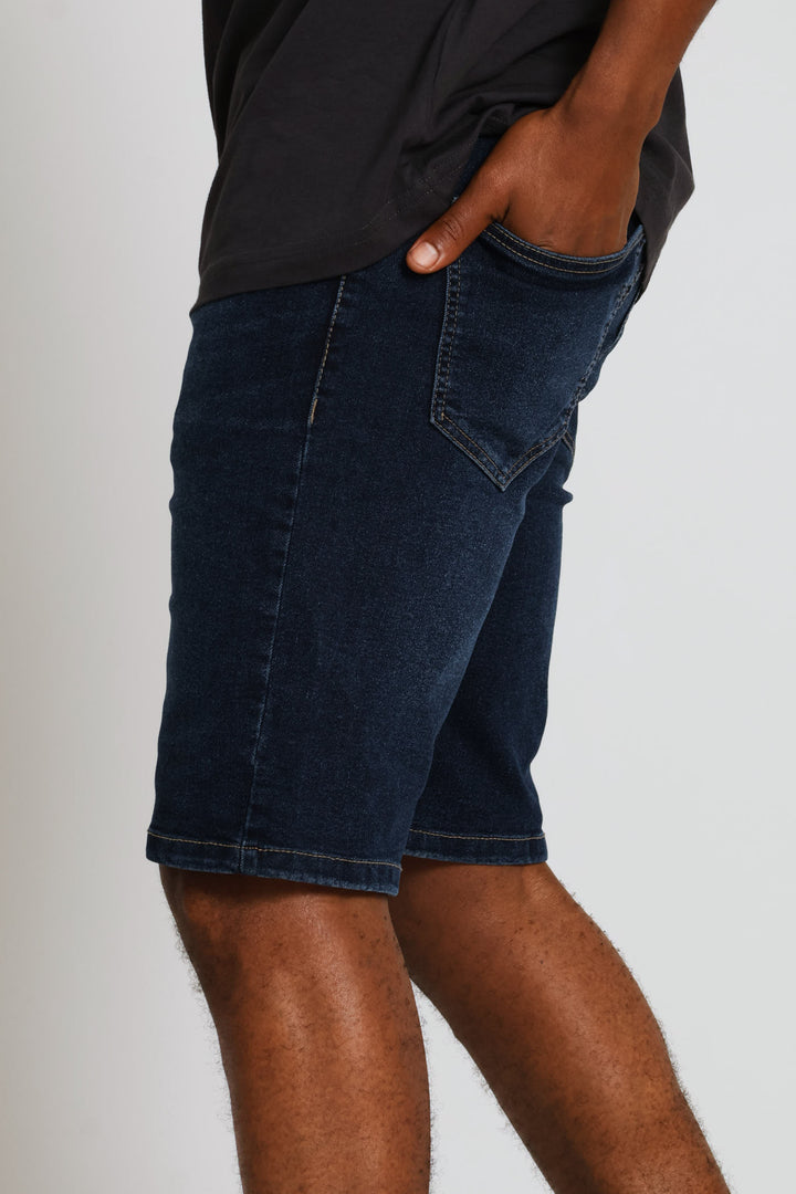 Blasted Slim Denim Short - Dark Wash