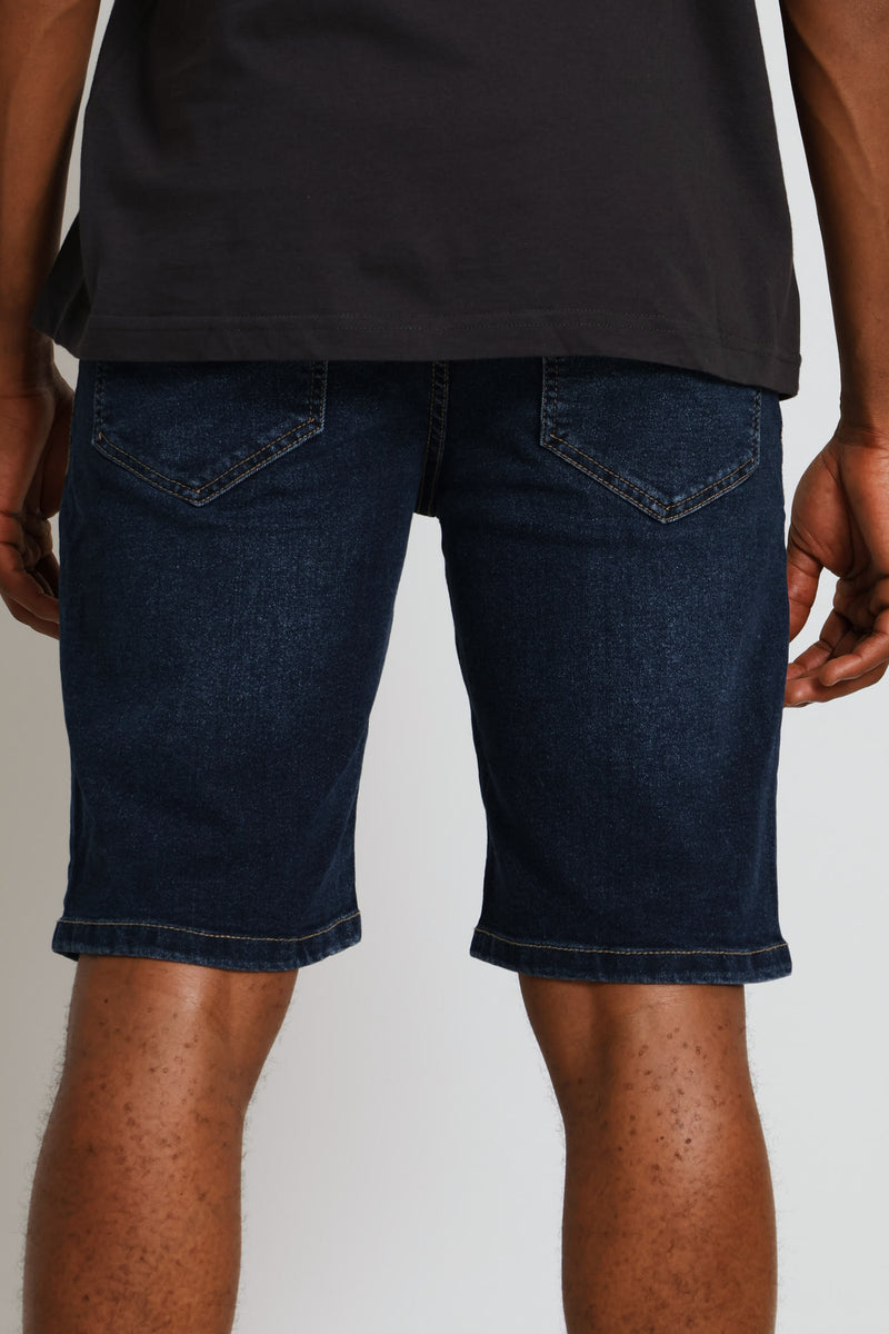Blasted Slim Denim Short - Dark Wash