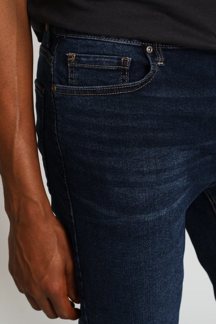 Blasted Slim Denim Short - Dark Wash