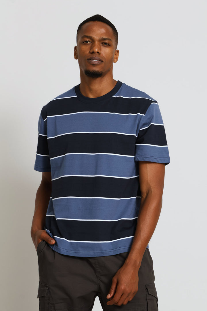 Stripe Tee - Navy/Blue/White