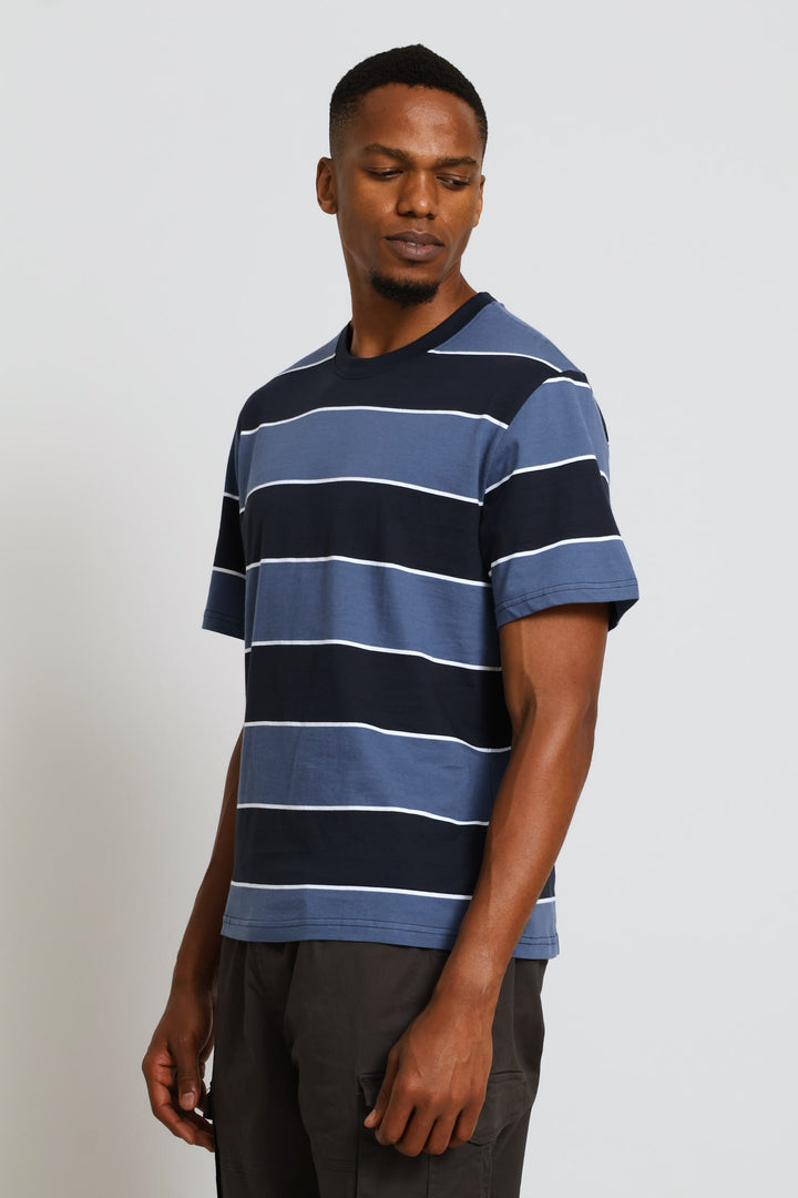 Stripe Tee - Navy/Blue/White