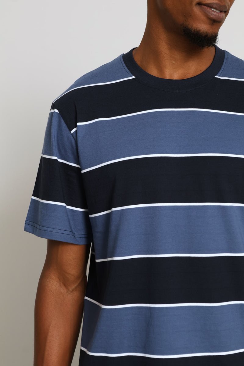 Stripe Tee - Navy/Blue/White