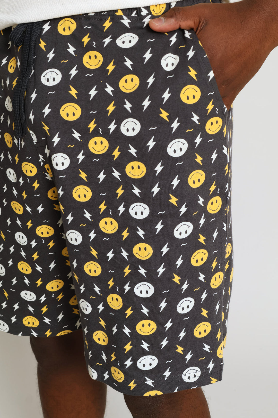 Smiley Print Knit Shorts - Charcoal