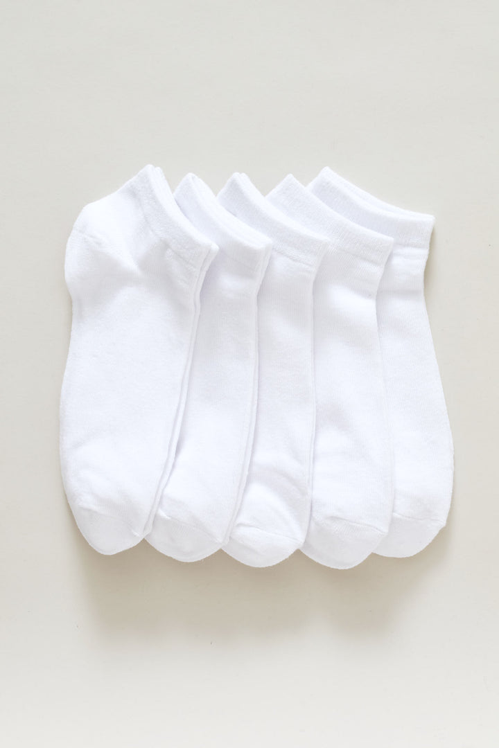 Ladies 5 Pack Low Cut School Sock - White