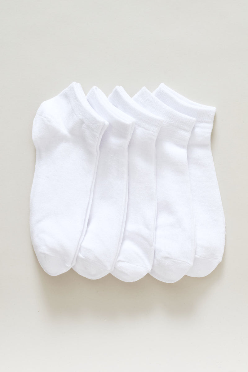 Ladies 5 Pack Low Cut School Sock - White
