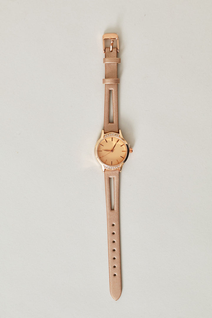 Cutout Strap Diamante Watch - Rose Gold