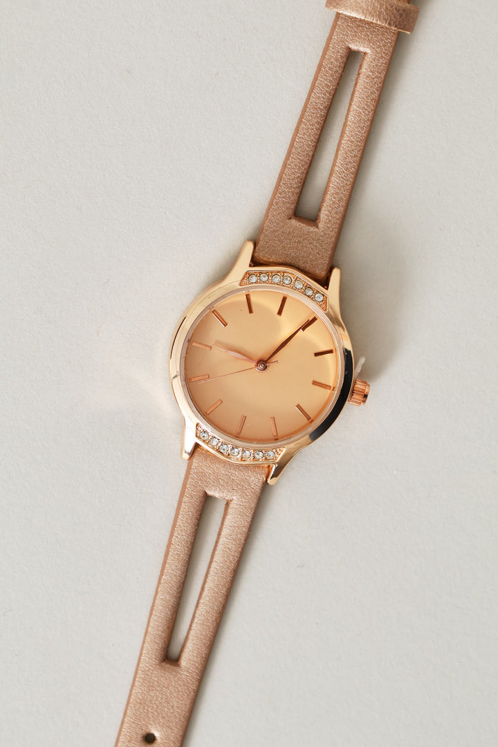 Cutout Strap Diamante Watch - Rose Gold