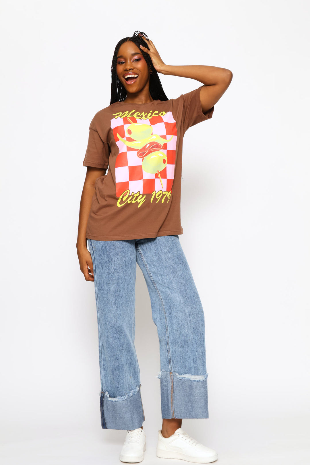 Asymmetrical Waistband Raw Hem Turn Up Denim - Salty Mid Wash