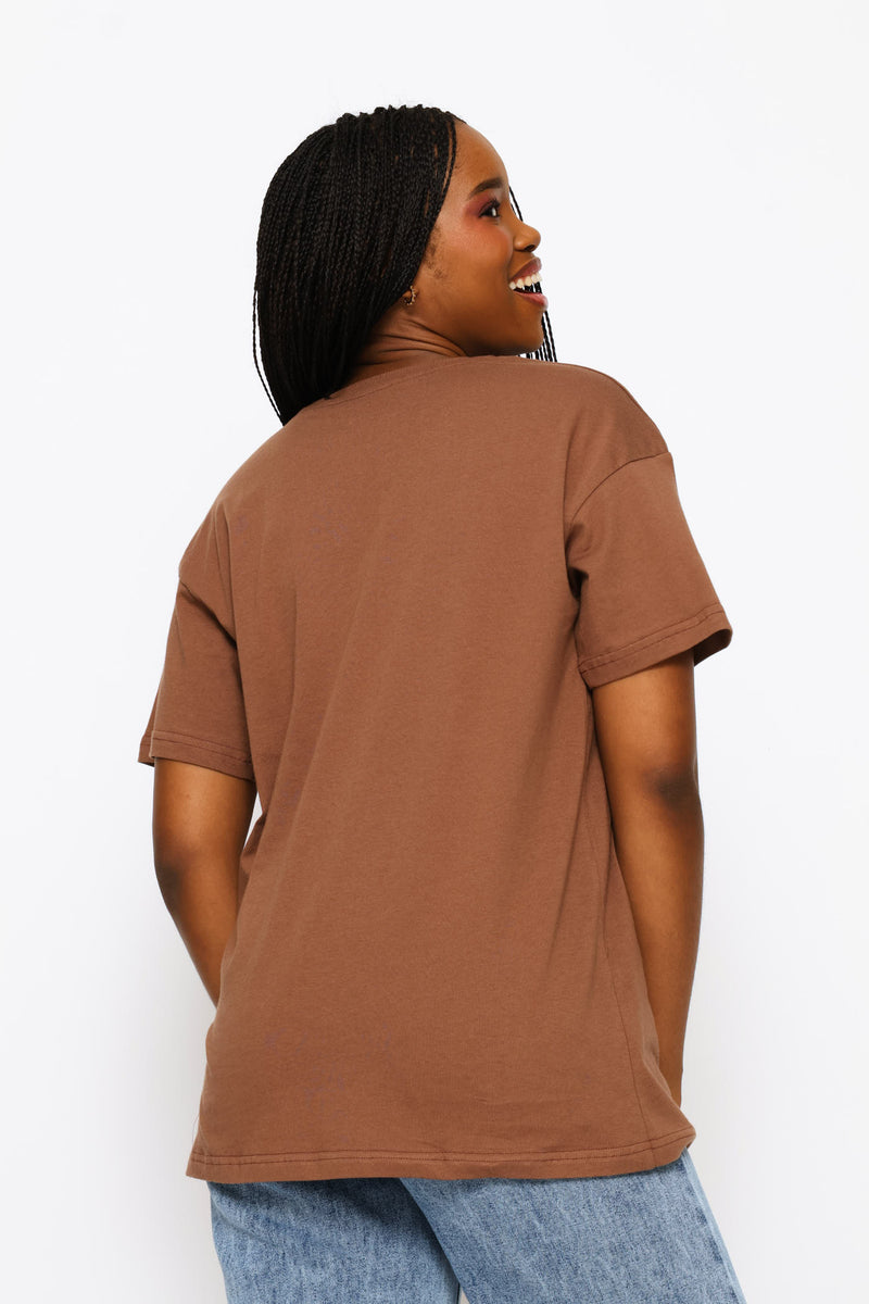Checkerboard Oversized Printed Tee - Chocolate
