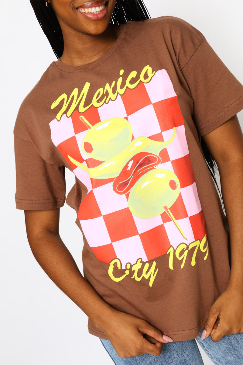 Checkerboard Oversized Printed Tee - Chocolate