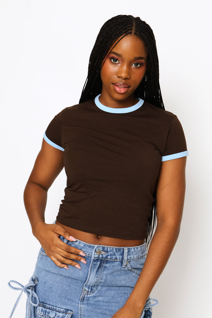 Contrast Ringer Tee - Chocolate