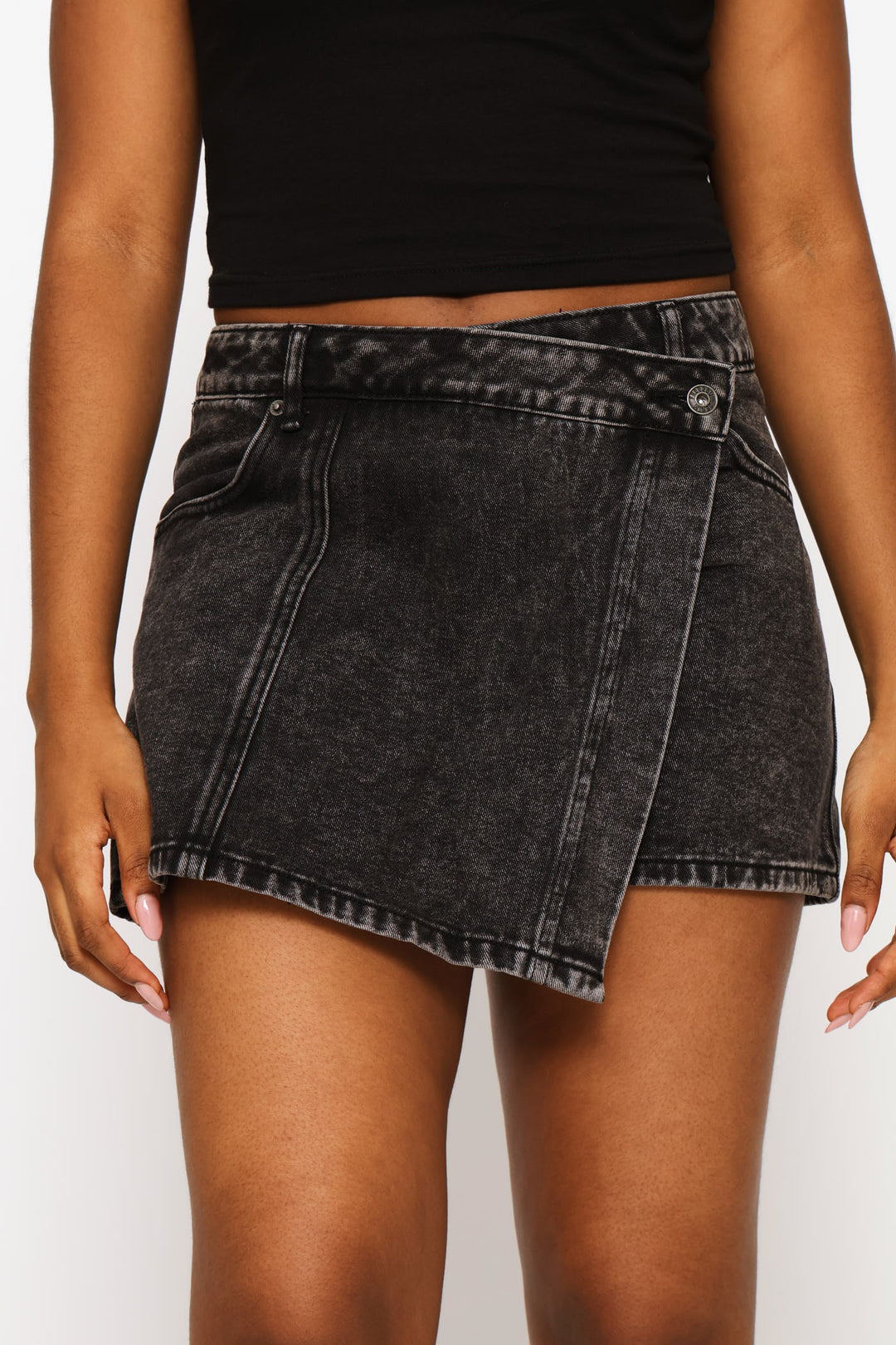 Panel Detail Denim Skort - Salty Black