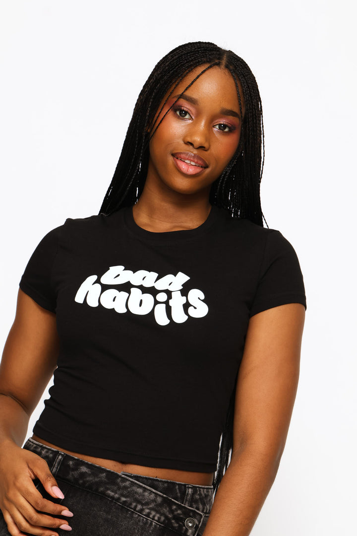 Bad Habits Baby Tee - Black