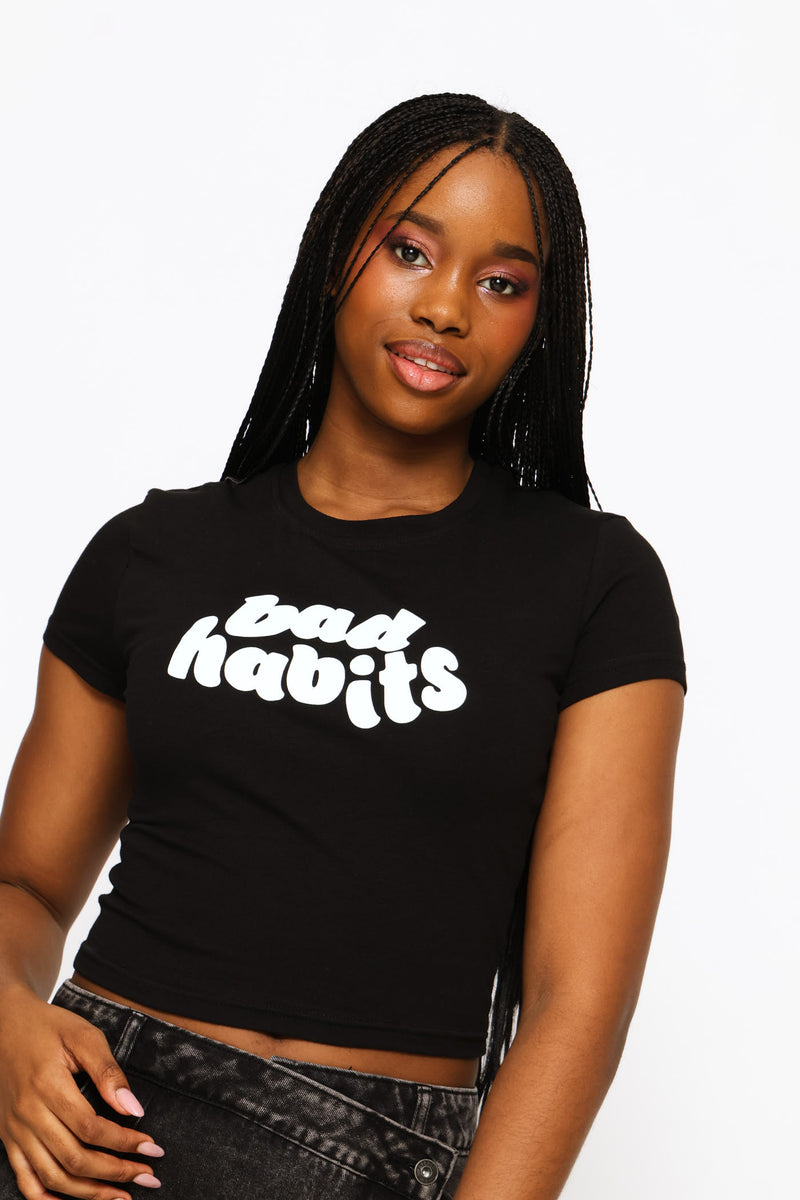Bad Habits Baby Tee - Black
