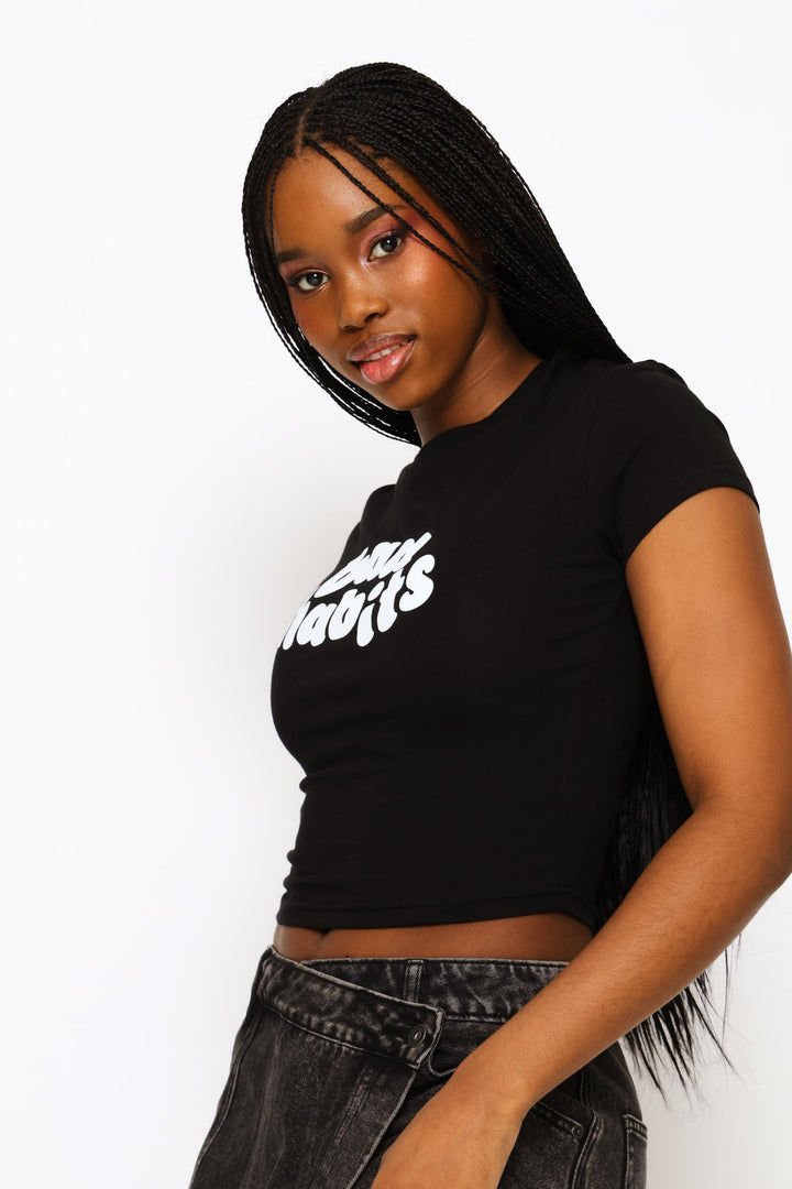 Bad Habits Baby Tee - Black