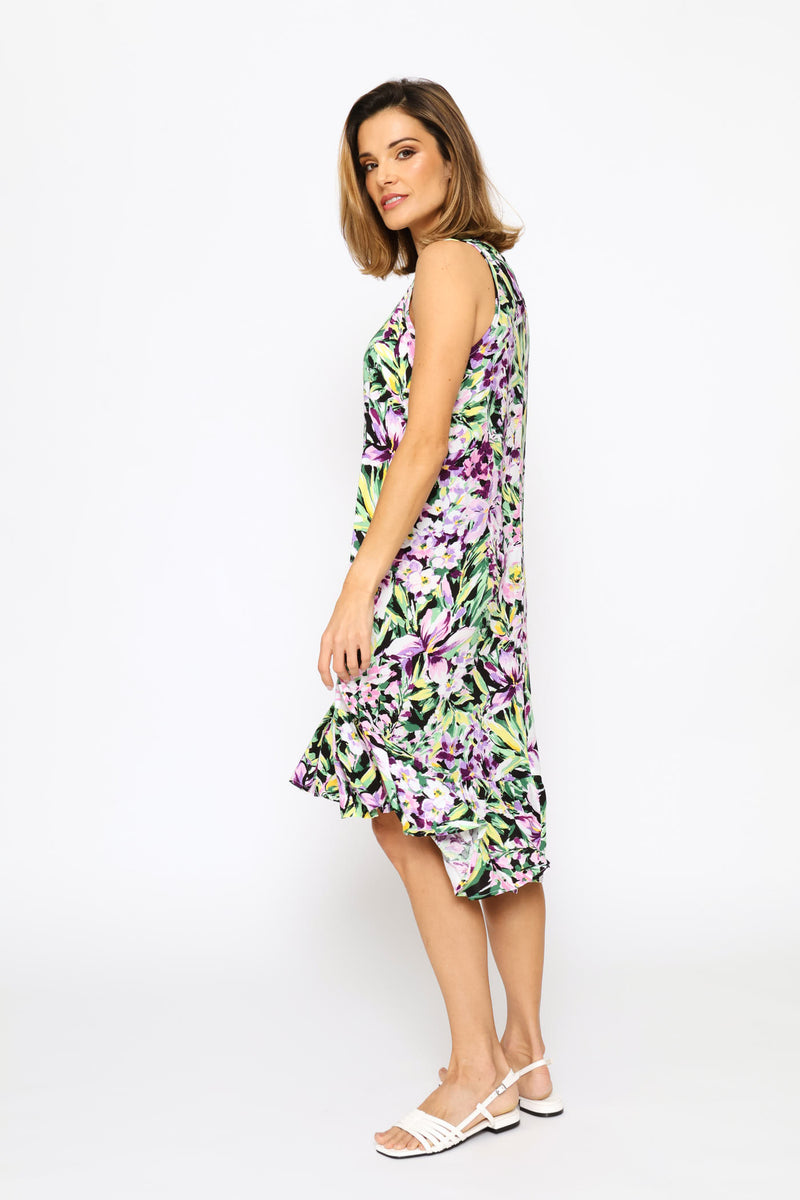 Frill Hem Hi-Lo Printed Shift Mini Dress - Floral