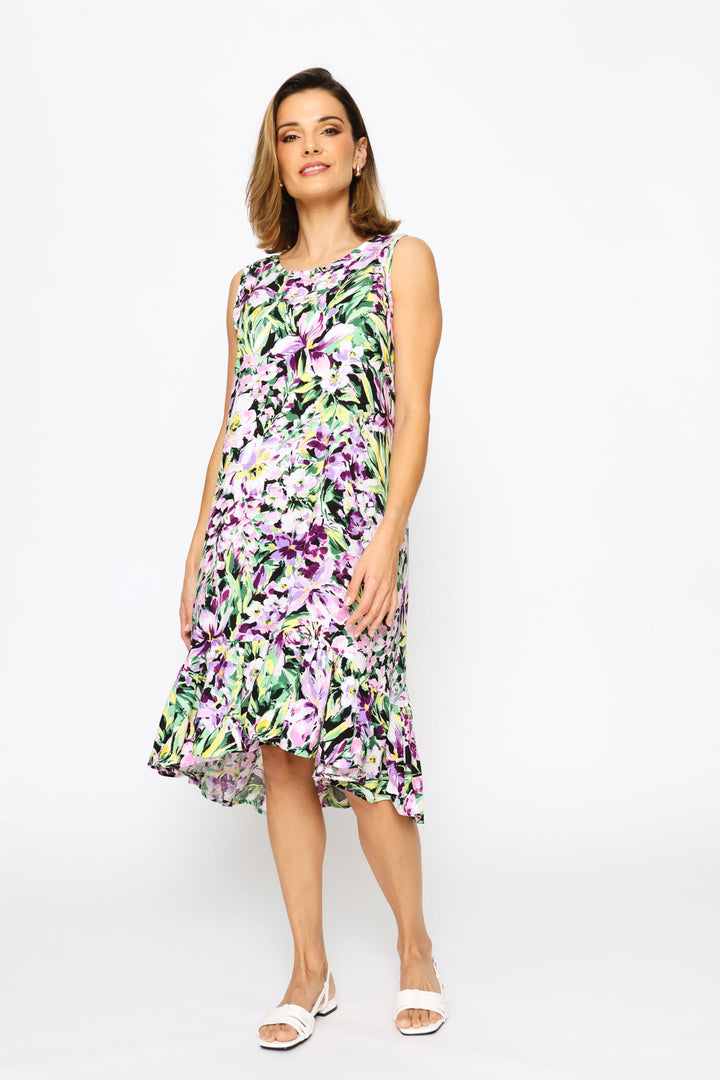 Frill Hem Hi-Lo Printed Shift Mini Dress - Floral