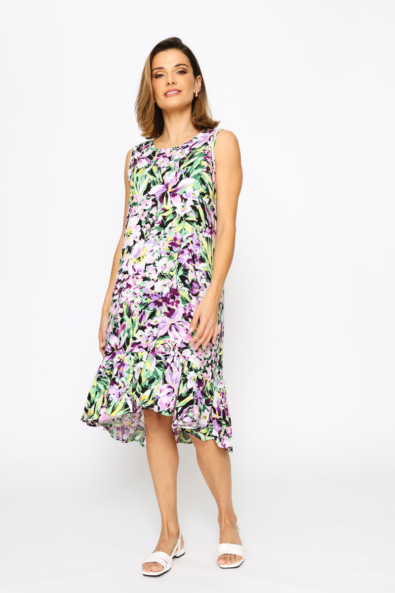 Frill Hem Hi-Lo Printed Shift Mini Dress - Floral