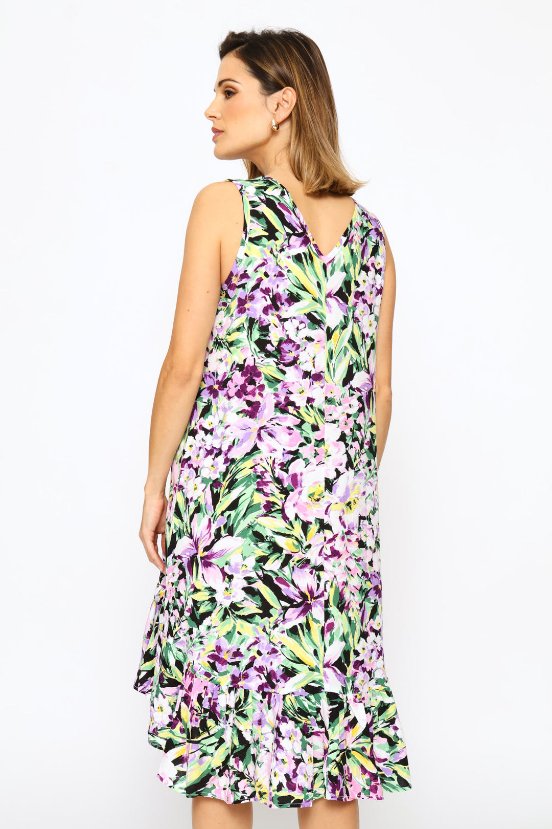 Frill Hem Hi-Lo Printed Shift Mini Dress - Floral