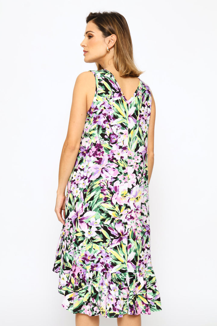Frill Hem Hi-Lo Printed Shift Mini Dress - Floral