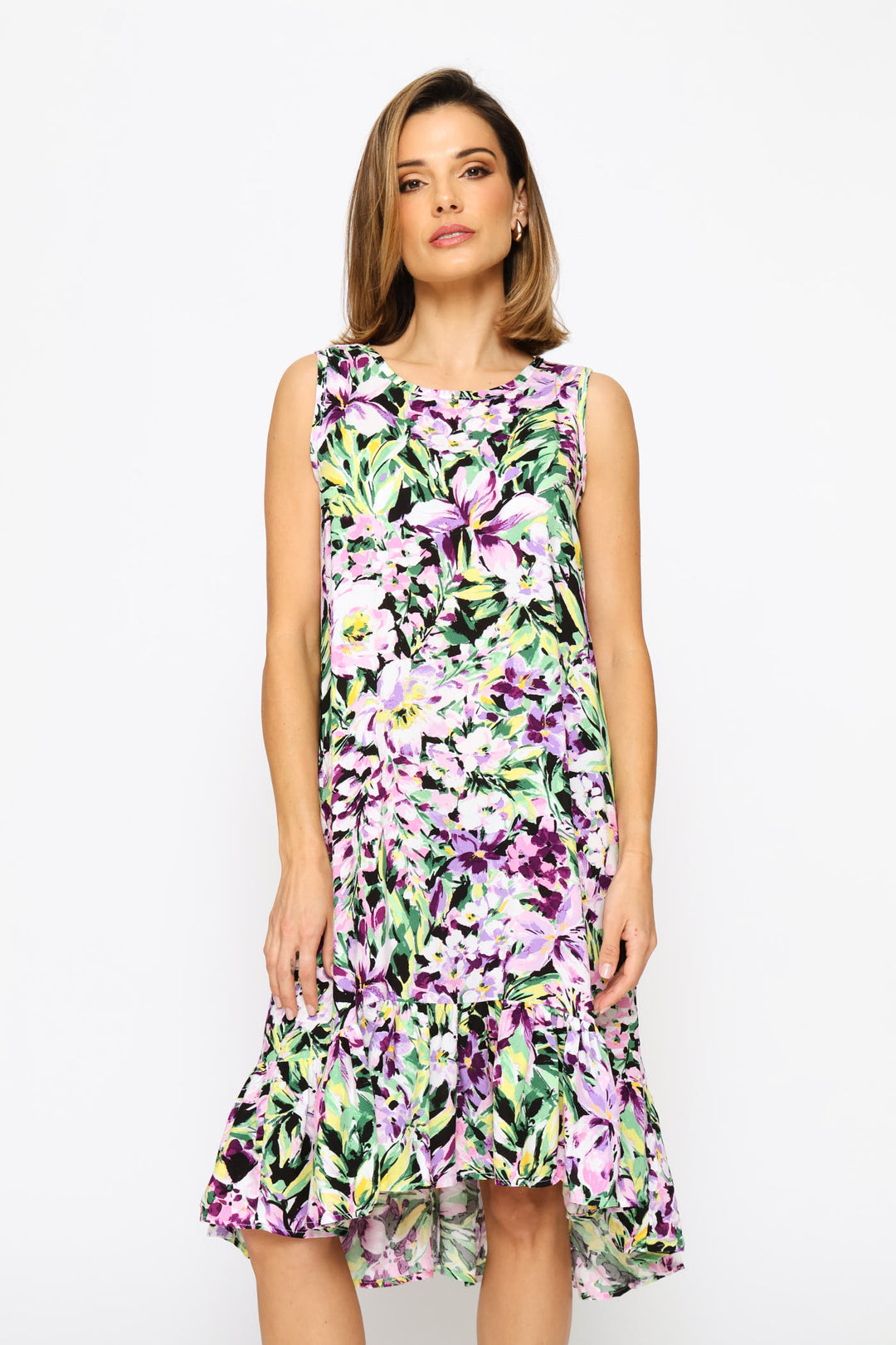 Frill Hem Hi-Lo Printed Shift Mini Dress - Floral